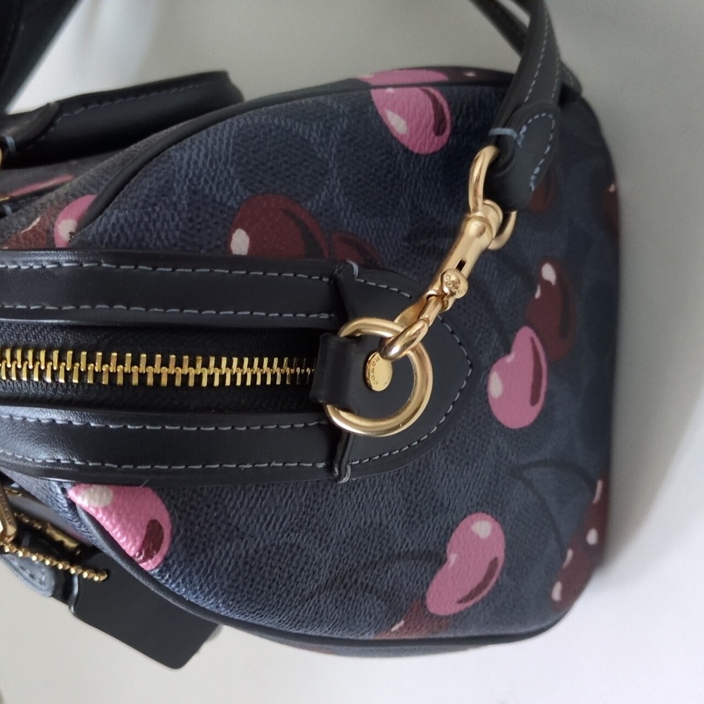 Coach Dark Blue Cherry Pattern Rowan Satchel - Picture 7 of 7